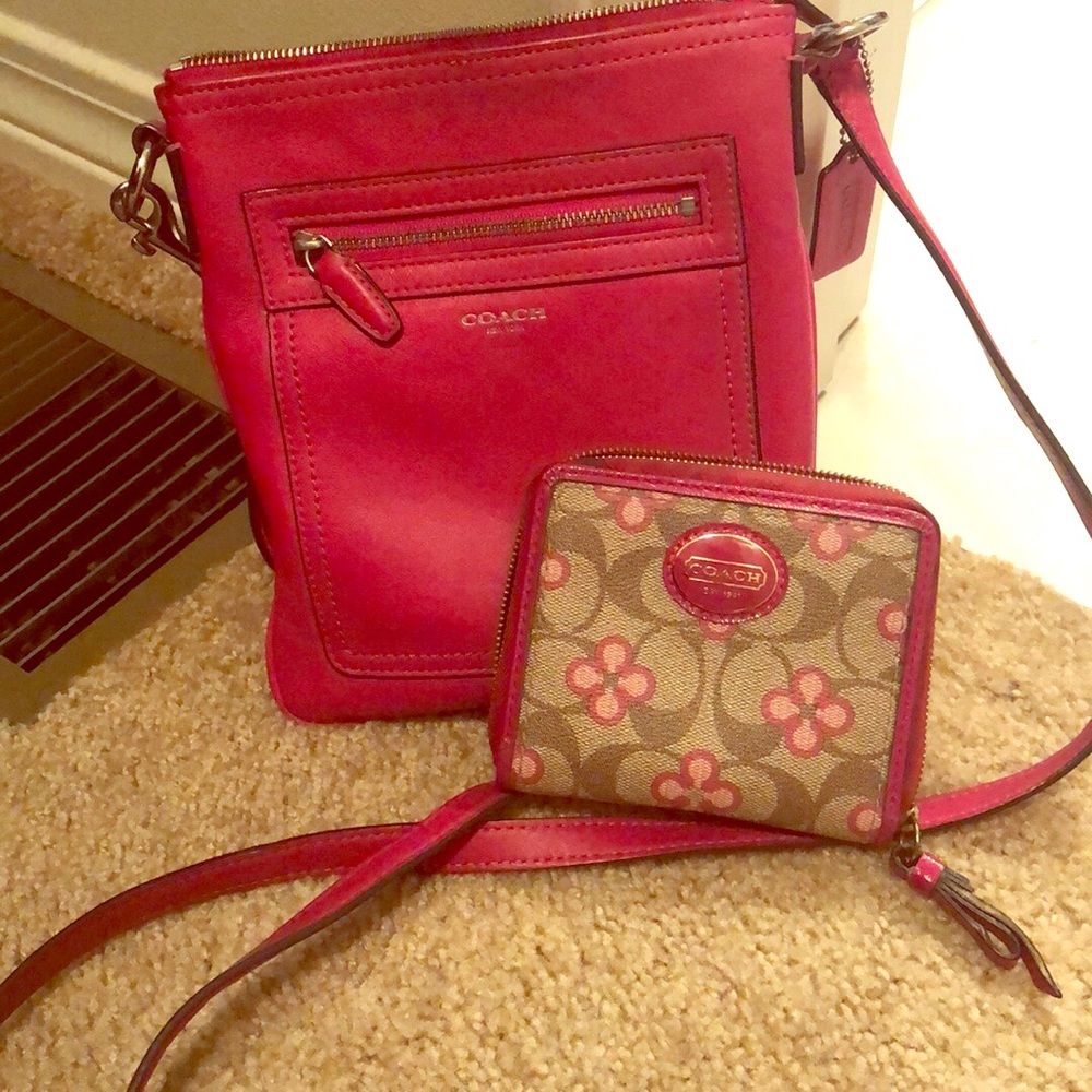 Pink leather crossbody/wallet